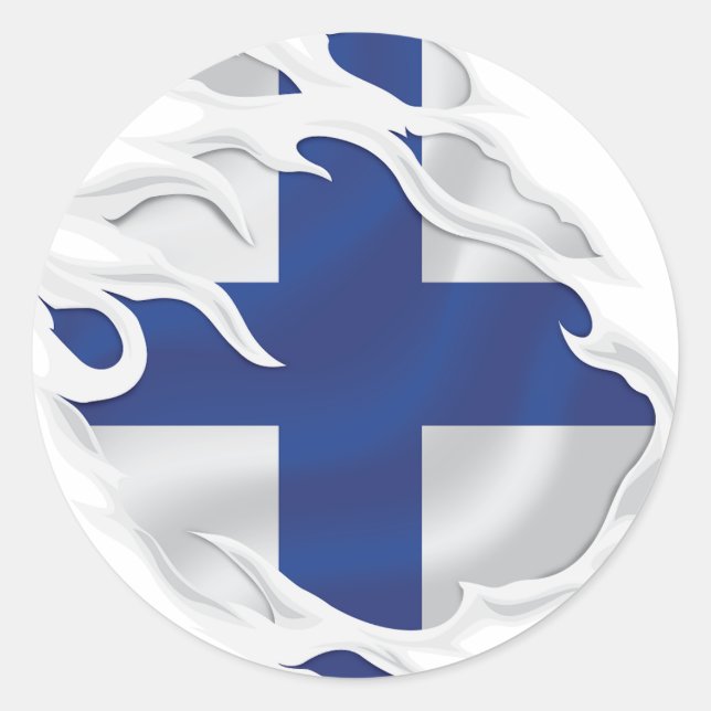 Finland Ripped Flag Classic Round Sticker (Front)