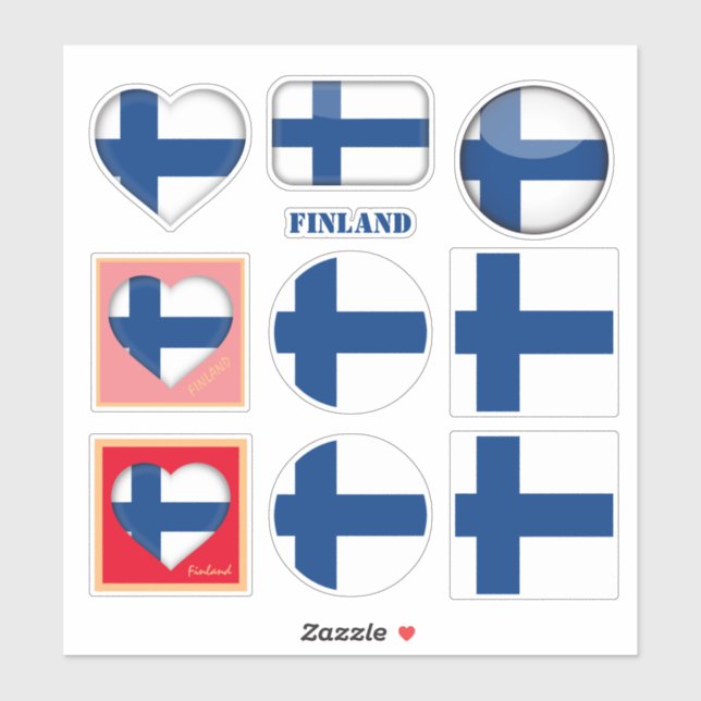 Finland stickers & Finnish Flag, Heart /sports (Sheet)