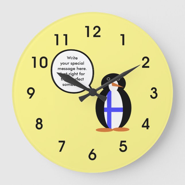Finland Talking Ms. Penguin Personalised  Large Clock (Front)