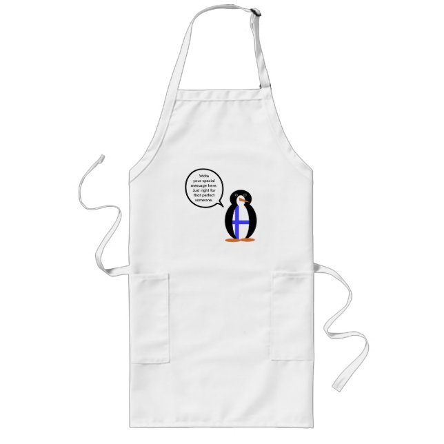 Finland Talking Ms. Penguin Personalised  Long Apron (Front)