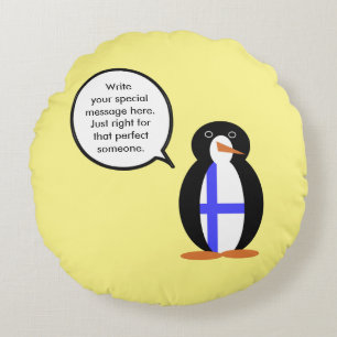 Finland Talking Ms. Penguin Personalised Round Cushion