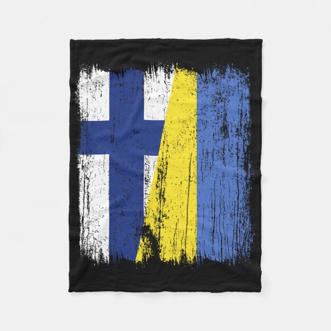 Finland Ukraine Half Flag Finnish Ukrainian Herita Fleece Blanket (Front)