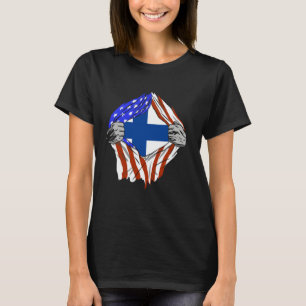 Finland USA Finn America Chest Finnish Pride Finni T-Shirt