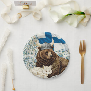 Finland Viking Bear, Arctic Fox Art Nouveau Paper Plate