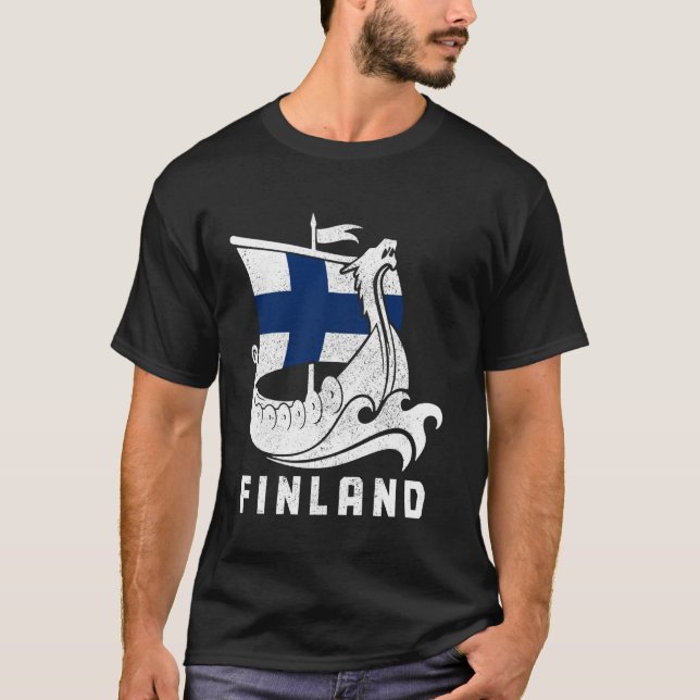 Finland Viking Finnish Flag Finn Suomi Sisu Souven T-Shirt (Front)