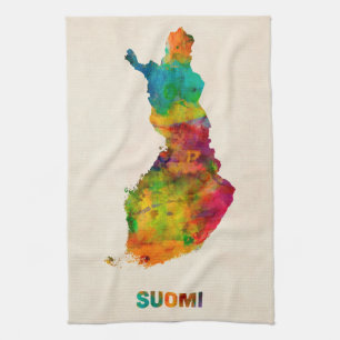 Finland Watercolor Map (Suomi) Tea Towel