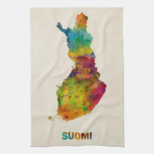 Finland Watercolor Map (Suomi) Tea Towel (Vertical)