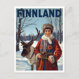 Finland Winter Reindeer Sami Woman Postcard