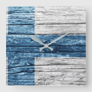 Finland wooden flag square wall clock