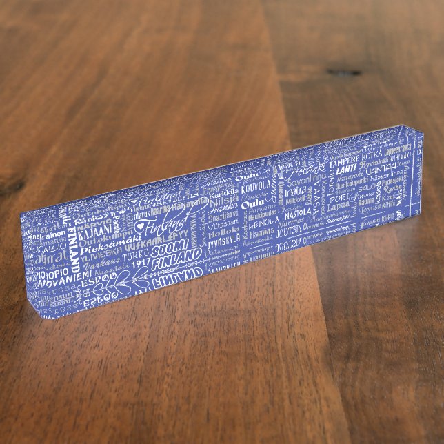 Finland's Towns custom colour desk plate (Side)