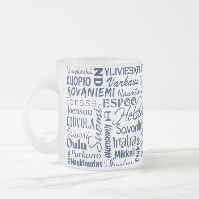 Finland's Towns mg - choose style Frosted Glass Coffee Mug (Left)