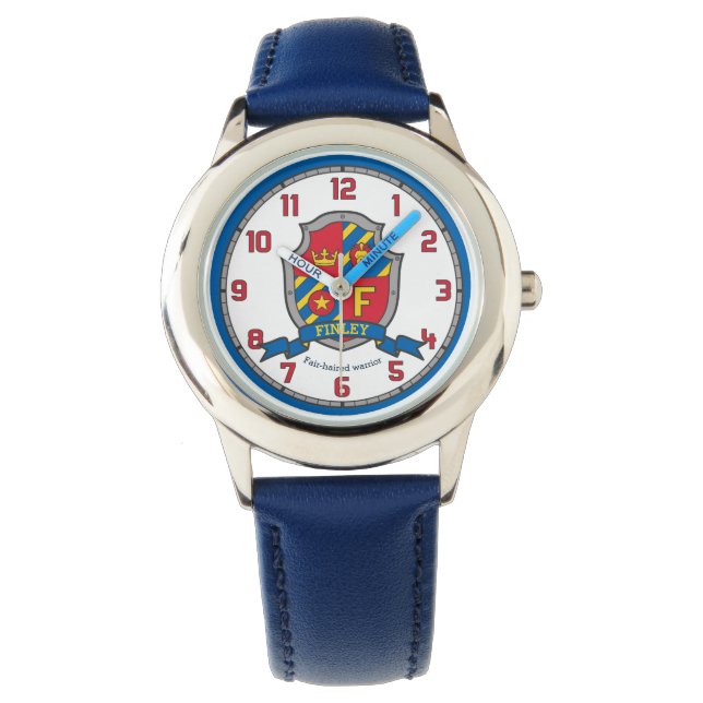 Finley name meaning crest red blue yellow kids watch (Front)