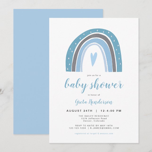 FINN | Bohemian Dusty Blue Rainbow Baby Shower Invitation (Front/Back)