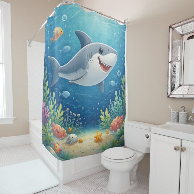 Finn the Shark Shower Curtain (In Situ)