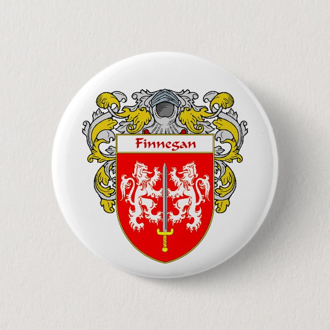 Finnegan Coat of Arms (Mantled) 6 Cm Round Badge (Front)