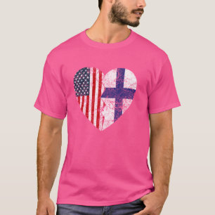 Finnish American Flags Heart United States Finlan T-Shirt