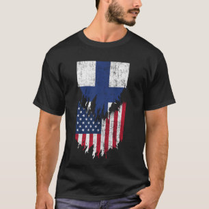 Finnish American Flags Ripped Torn Finland T-Shirt