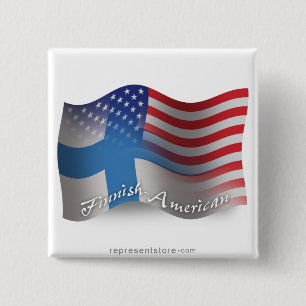 Finnish-American Waving Flag 15 Cm Square Badge