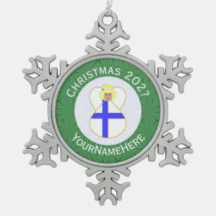 Finnish Angel Christmas Flag Personalised  Snowflake Pewter Christmas Ornament