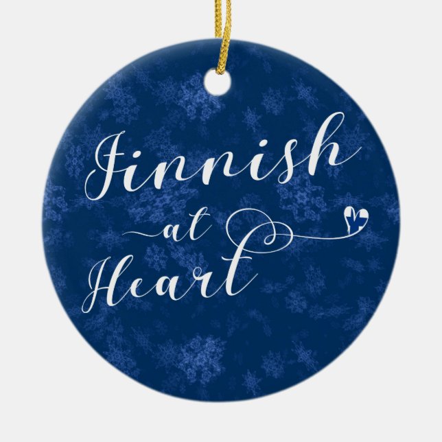Finnish At Heart, Christmas Tree Ornament, Finland Ceramic Tree Decoration (Front)