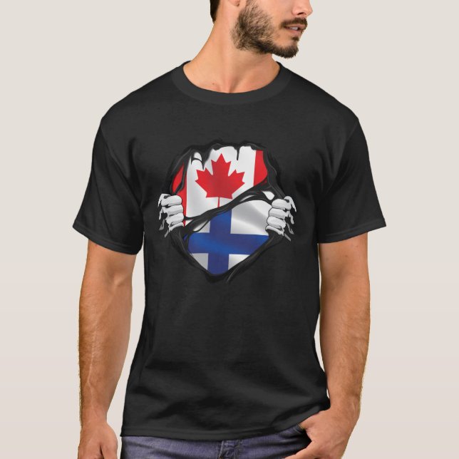 Finnish Canadian Hands Ripped Roots Flag T-Shirt (Front)