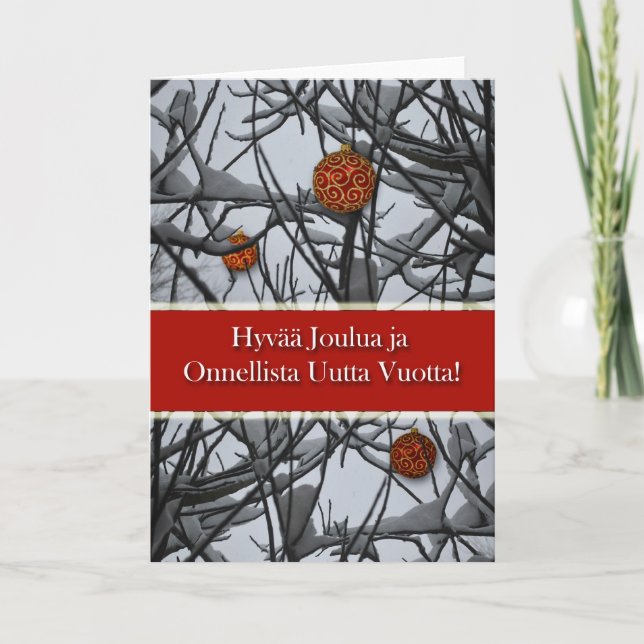 Finnish Christmas, Ornaments in Snow Holiday Card (Front)