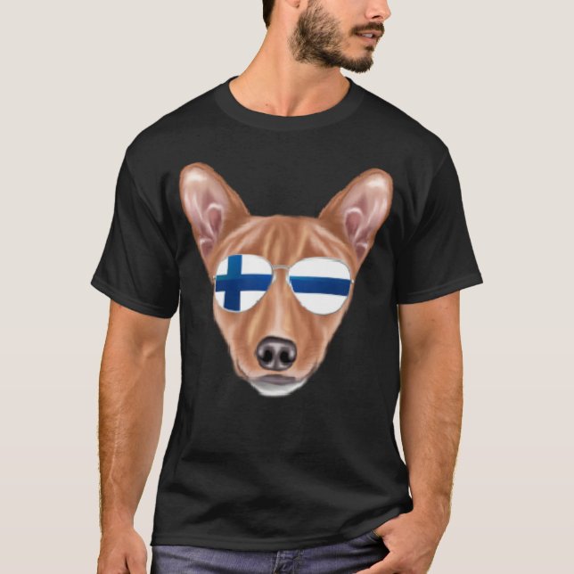Finnish Flag Basenji Dog Finland Pocket T-Shirt (Front)