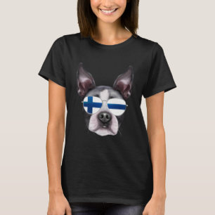 Finnish Flag Boston Terrier Dog Finland Pocket T-Shirt