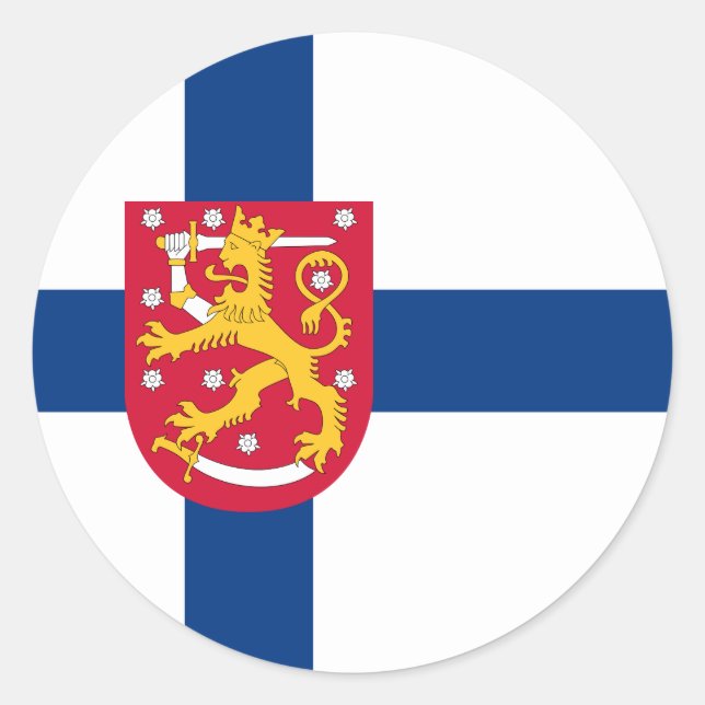 Finnish Flag & Coat of Arms, Flag of Finland Classic Round Sticker (Front)