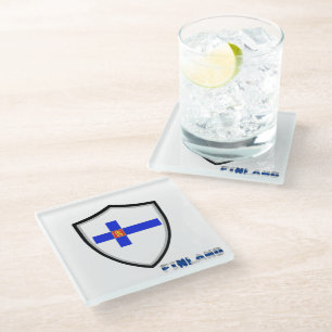 Finnish flag-coat of arms glass coaster