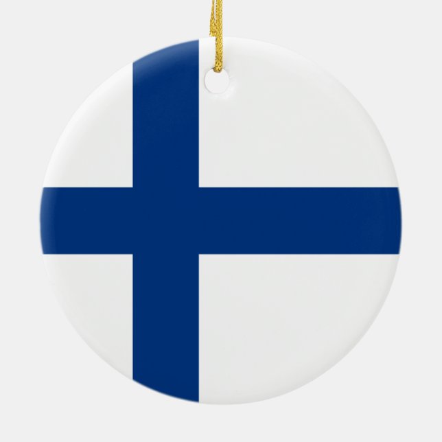 Finnish Flag (Finland) Ceramic Tree Decoration (Back)