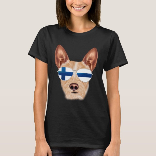 Finnish Flag Portuguese Podengo Pequeno Dog Finlan T-Shirt (Front)