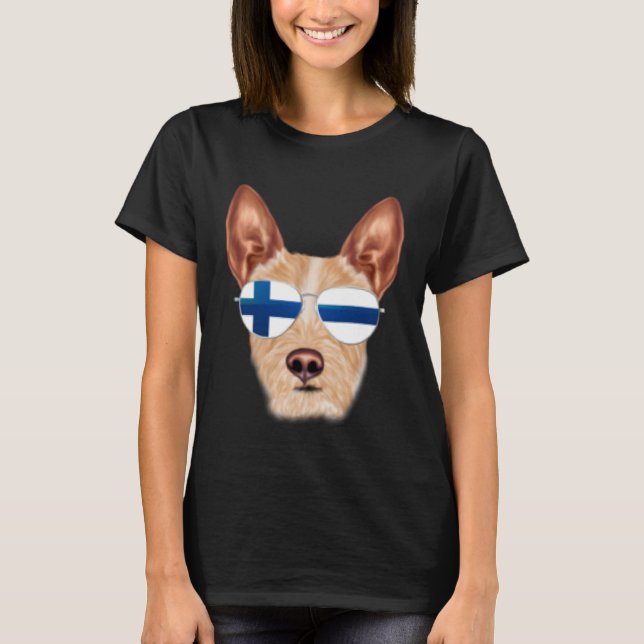 Finnish Flag Portuguese Podengo Pequeno Dog Finlan T-Shirt (Front)