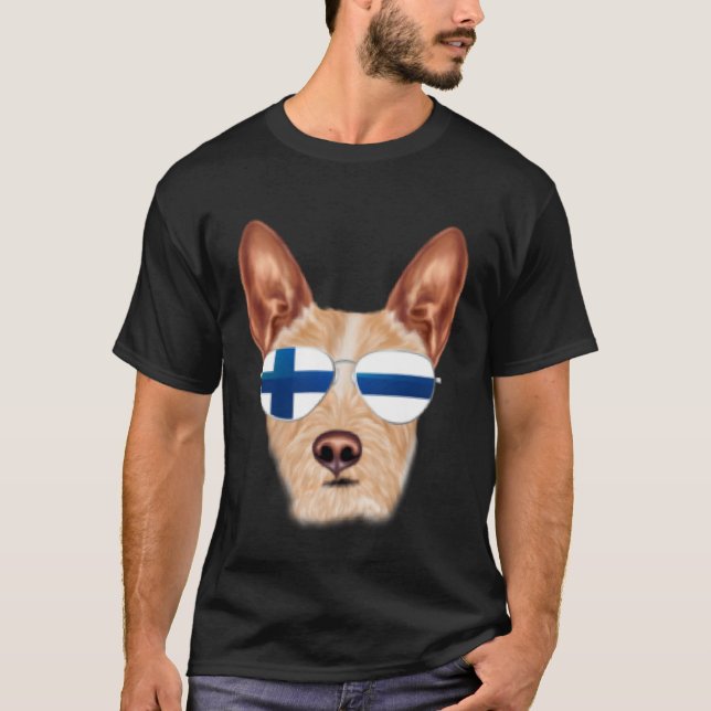 Finnish Flag Portuguese Podengo Pequeno Dog Finlan T-Shirt (Front)