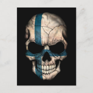 Finnish Flag Skull on Black Postcard