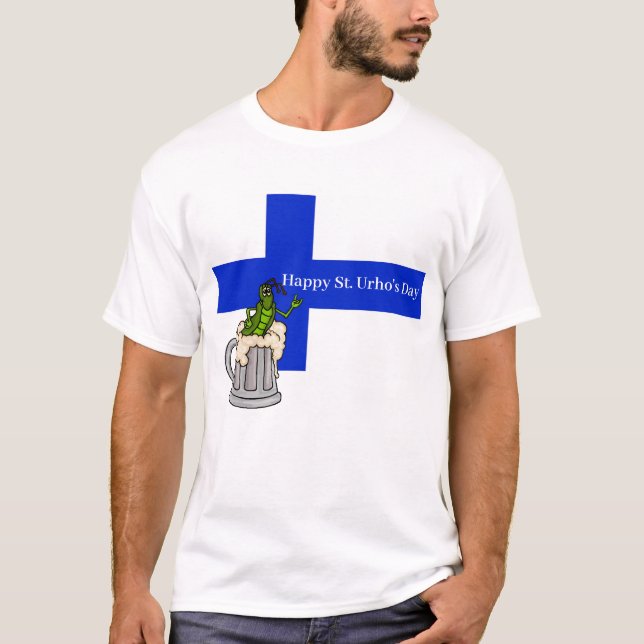 Finnish Flag with Grasshopper in Beer Mug T-Shirt (Front)
