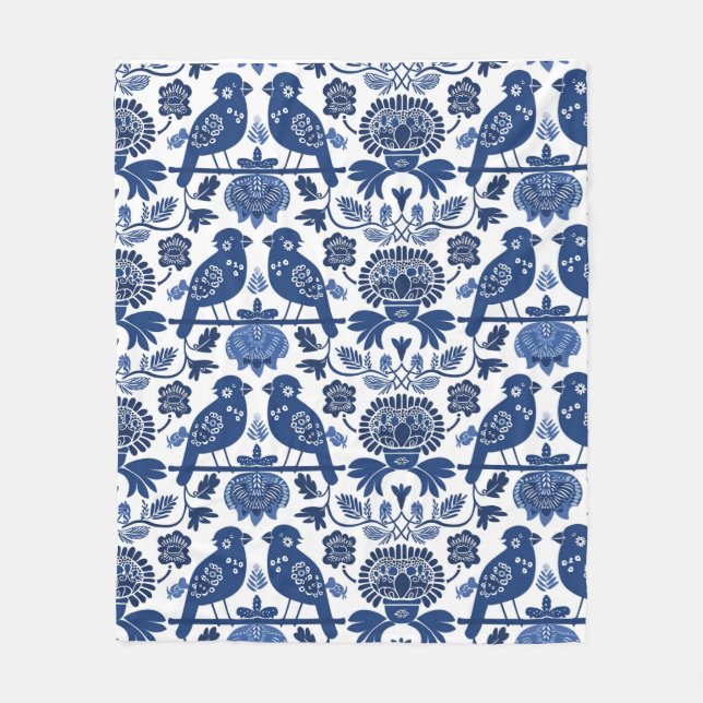 Finnish Folk Art Pattern Fleece Blanket (Front)