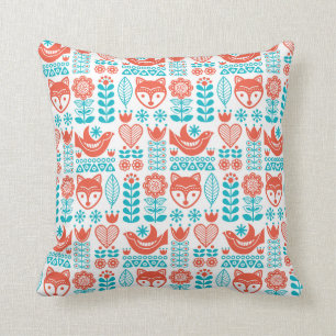 Finnish Fox & Bird Folk Art Pattern Cushion