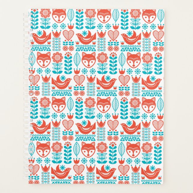 Finnish Fox & Bird Folk Art Pattern Planner (Front)
