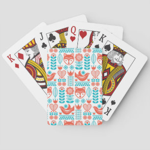 Finnish Fox & Bird Folk Art Pattern Playing Cards