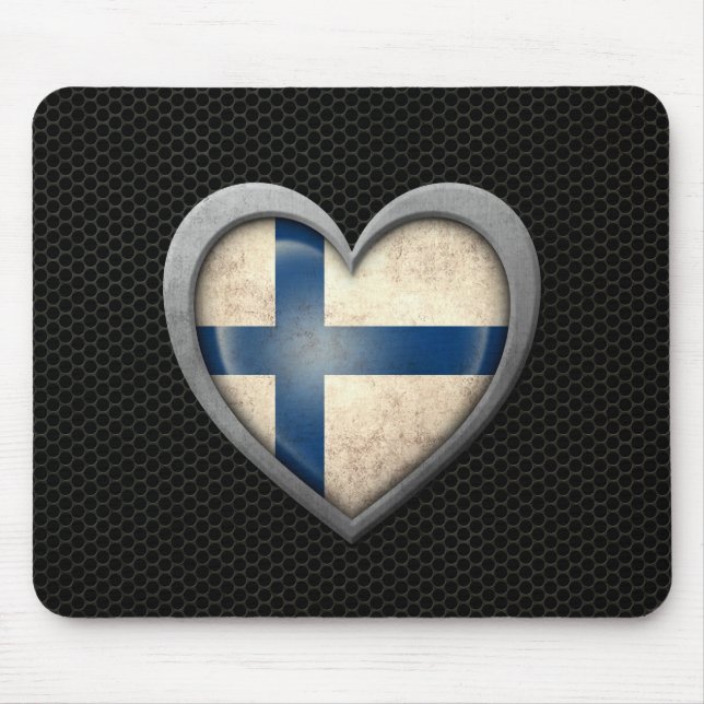 Finnish Heart Flag Steel Mesh Effect Mouse Mat (Front)