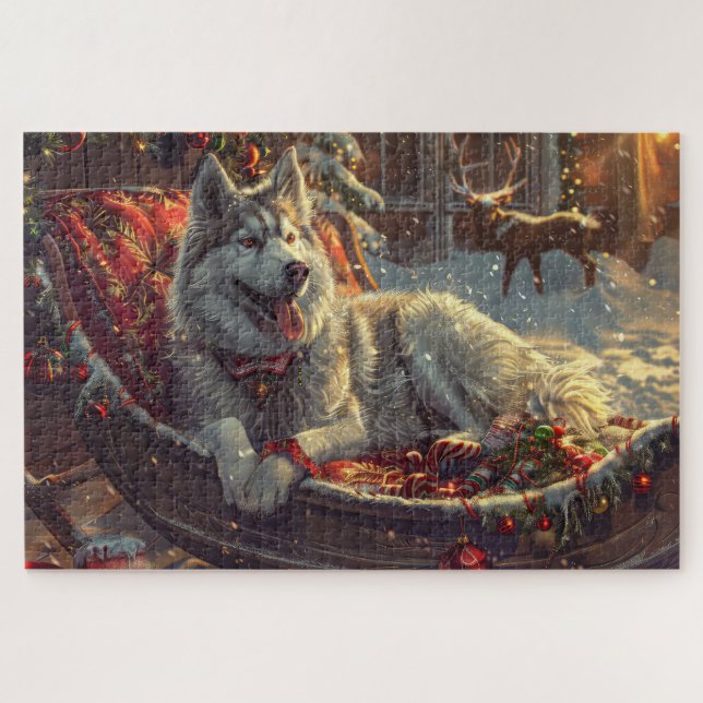 Finnish Laphund Dog Christmas Festive Jigsaw Puzzle (Horizontal)