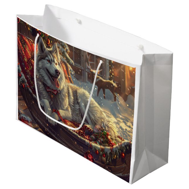 Finnish Laphund Dog Christmas Festive Large Gift Bag (Front Angled)