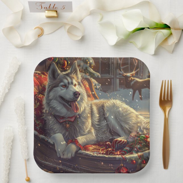 Finnish Laphund Dog Christmas Festive Paper Plate (Wedding)
