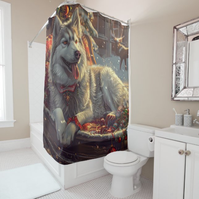 Finnish Laphund Dog Christmas Festive Shower Curtain (In Situ)