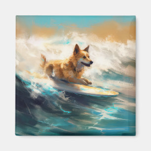 Finnish Lapphund Beach Surfing Painting Magnet