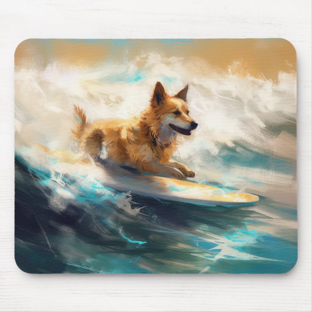 Finnish Lapphund Beach Surfing Painting Mouse Mat (Front)