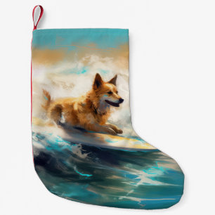 Finnish Lapphund Beach Surfing Painting Small Christmas Stocking