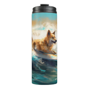Finnish Lapphund Beach Surfing Painting Thermal Tumbler