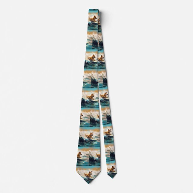 Finnish Lapphund Beach Surfing Painting Tie (Front)